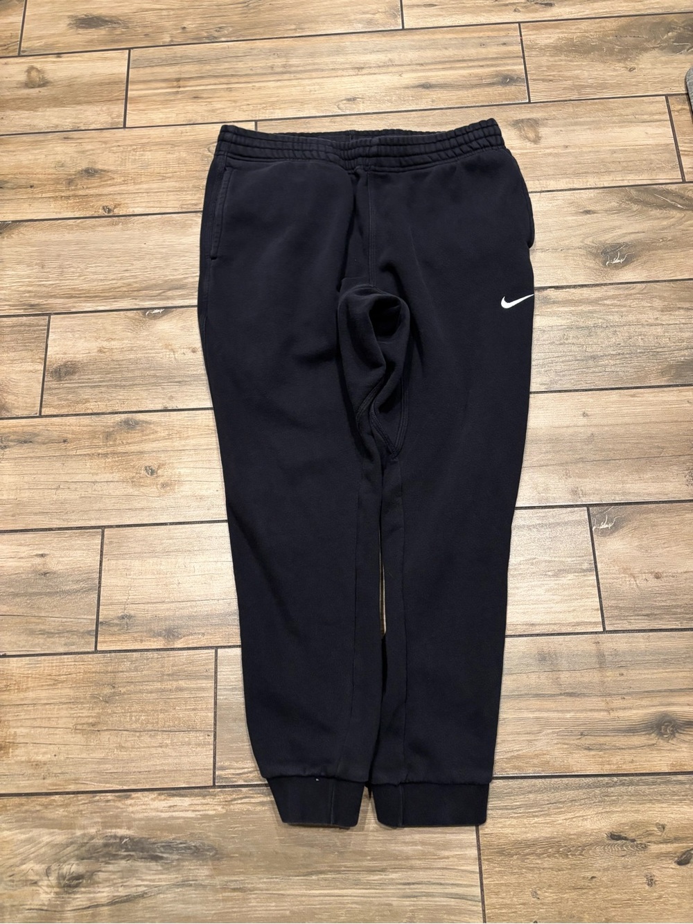 Y2K Nike Black Cuffed Ankle Fleece Joggers Sweatpants Size L 29 inch inseam